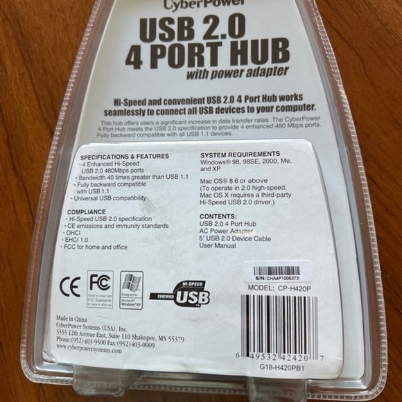 NIB CyberPower USB 2.0 4‎ Port Hub With Power Adapter CP-H420  C6 (U) - Picture 3 of 4